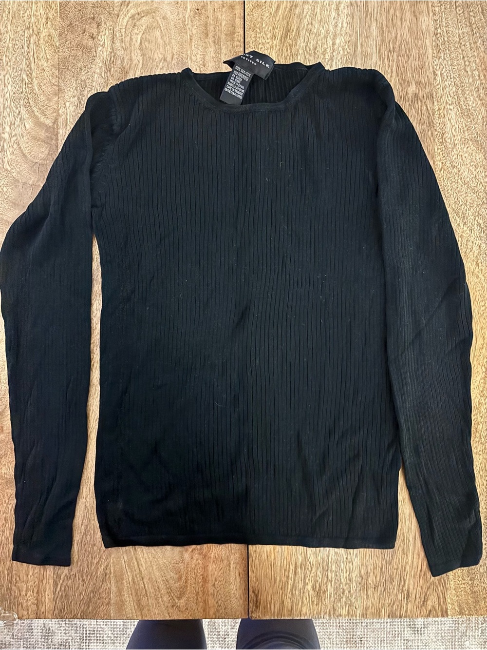August Silk Wilfred Ribbed Black Long Sleeve Top-100% Silk
